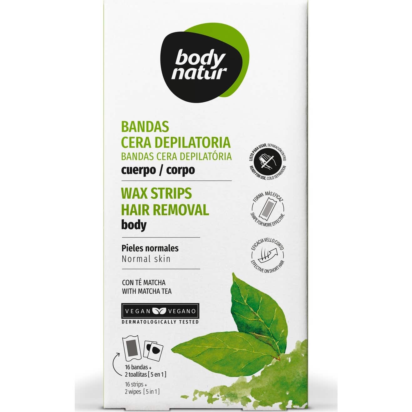 Body Natur Bandes Cire Épiler Corps Thé Matcha 16 Unités