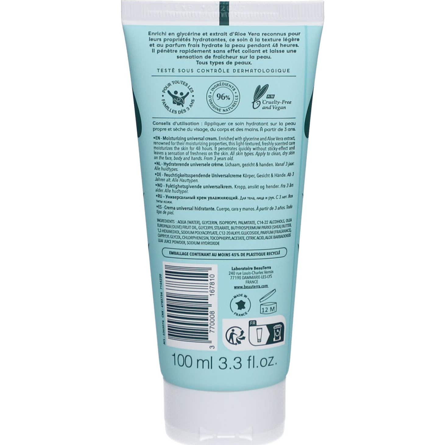 BeauTerra Crème Universelle Hydratante Aloe Vera 100ml BeauTerra Crème Universelle Hydratante Aloe Vera 100ml