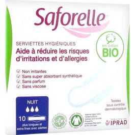 Saforelle Coton Protect Serviettes nuit coton BIO x10