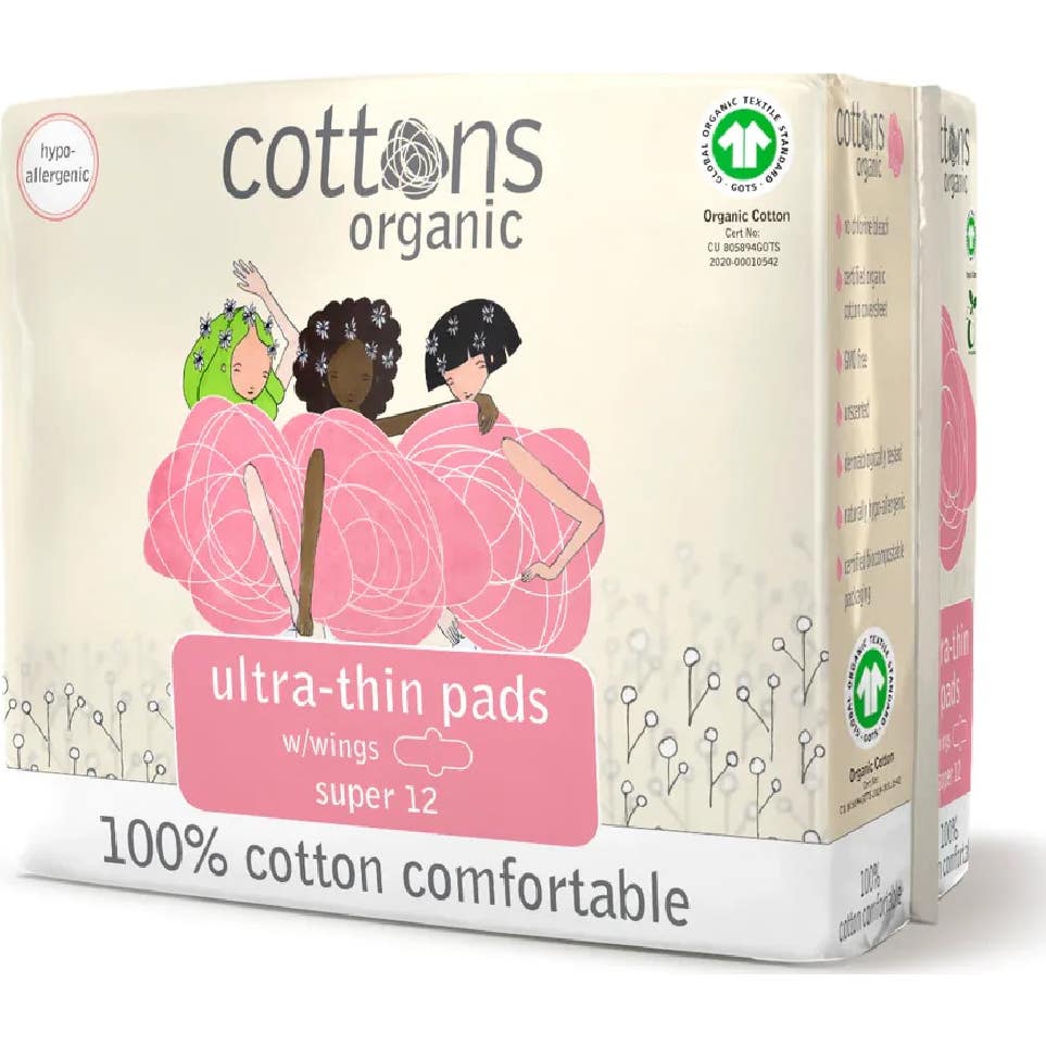 Tampons de coton ultra-mince avec des ailes superabsorbantes 12 pcs