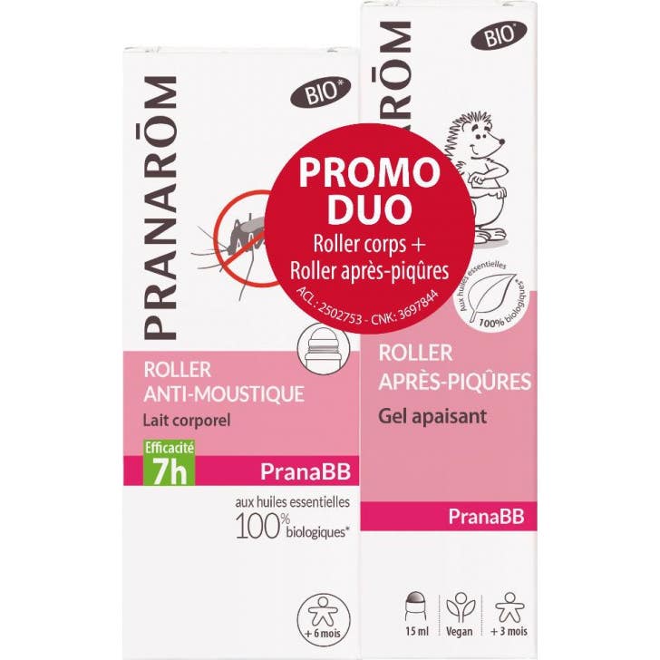 Pranarôm Pranabb Roller Anti-moustiques Lait Corporel 30ml + Roller Après-Piqûres Gel Apaisant 15ml