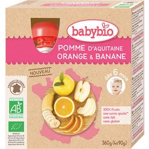 BabyBio Pomme Orange Orange Banane Bio 4x90 g