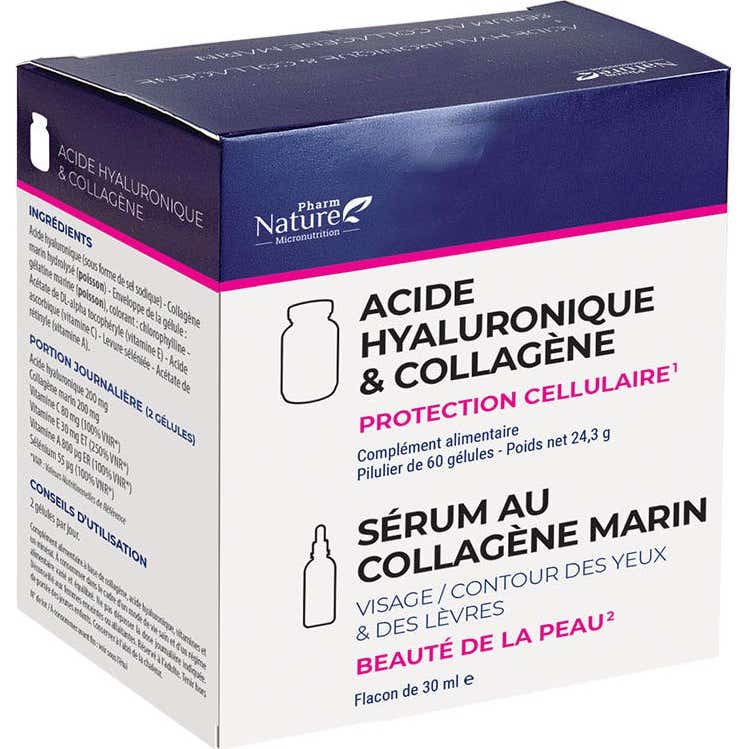 Pharm Nature Micronutrition Acide Hyaluronique Collagène 60 Gélules + Sérum 30ml