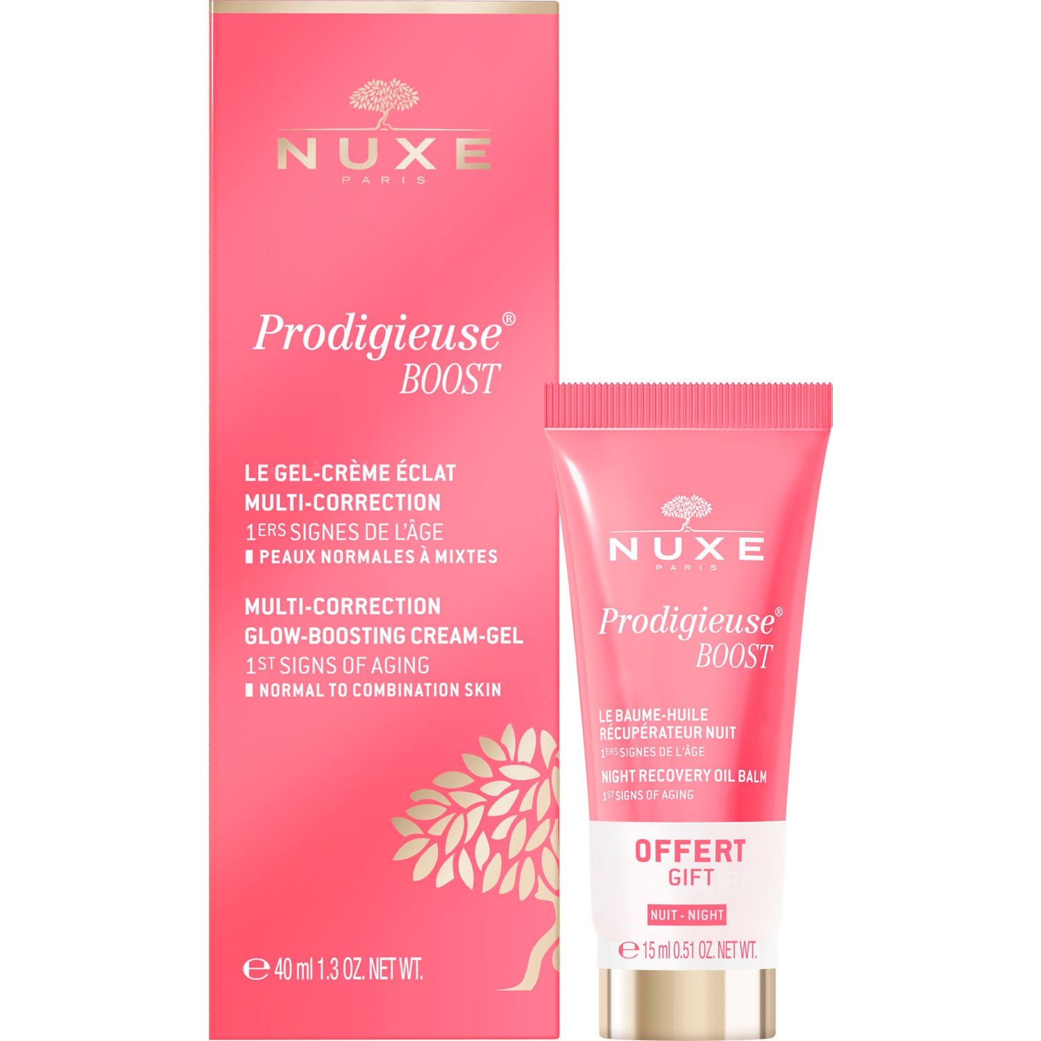 Nuxe Prodigieuse Boost Le Gel-Crème Éclat Multi-Correction 40ml + Le Baume-Huile Récupérateur Nuit 15ml