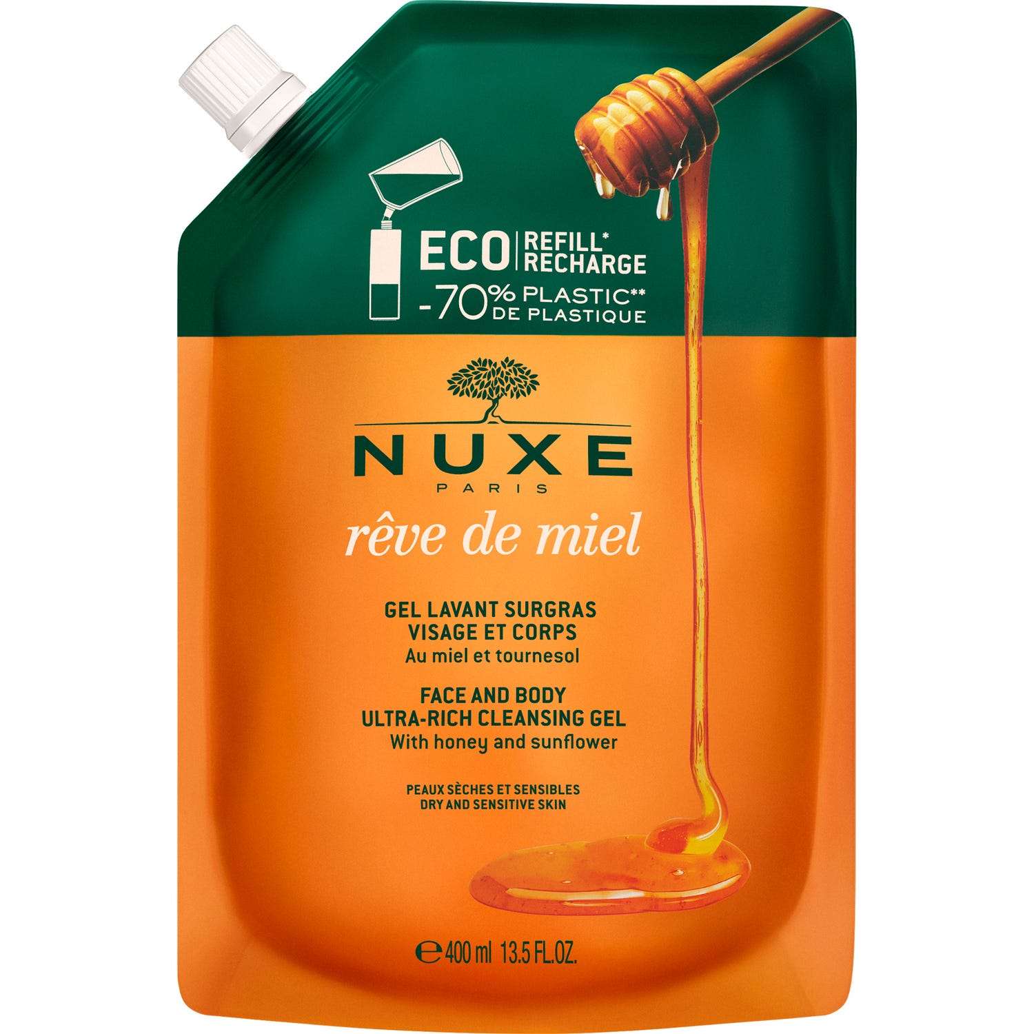 Nuxe Rêve De Miel Gel Lavant Surgras Visage et Corps Éco-Recharge 400ml