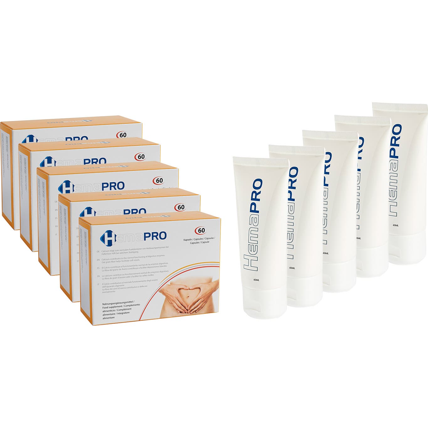 Hemapro Pack Crema 5x60ml + Pills 5x60caps