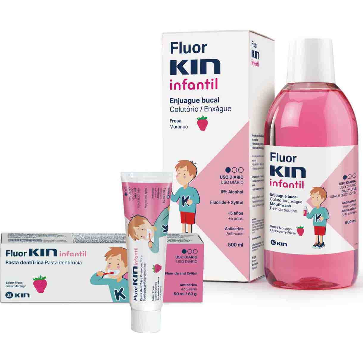 Ensemble dentifrice + rinçage pour enfants Kin Fluorkin