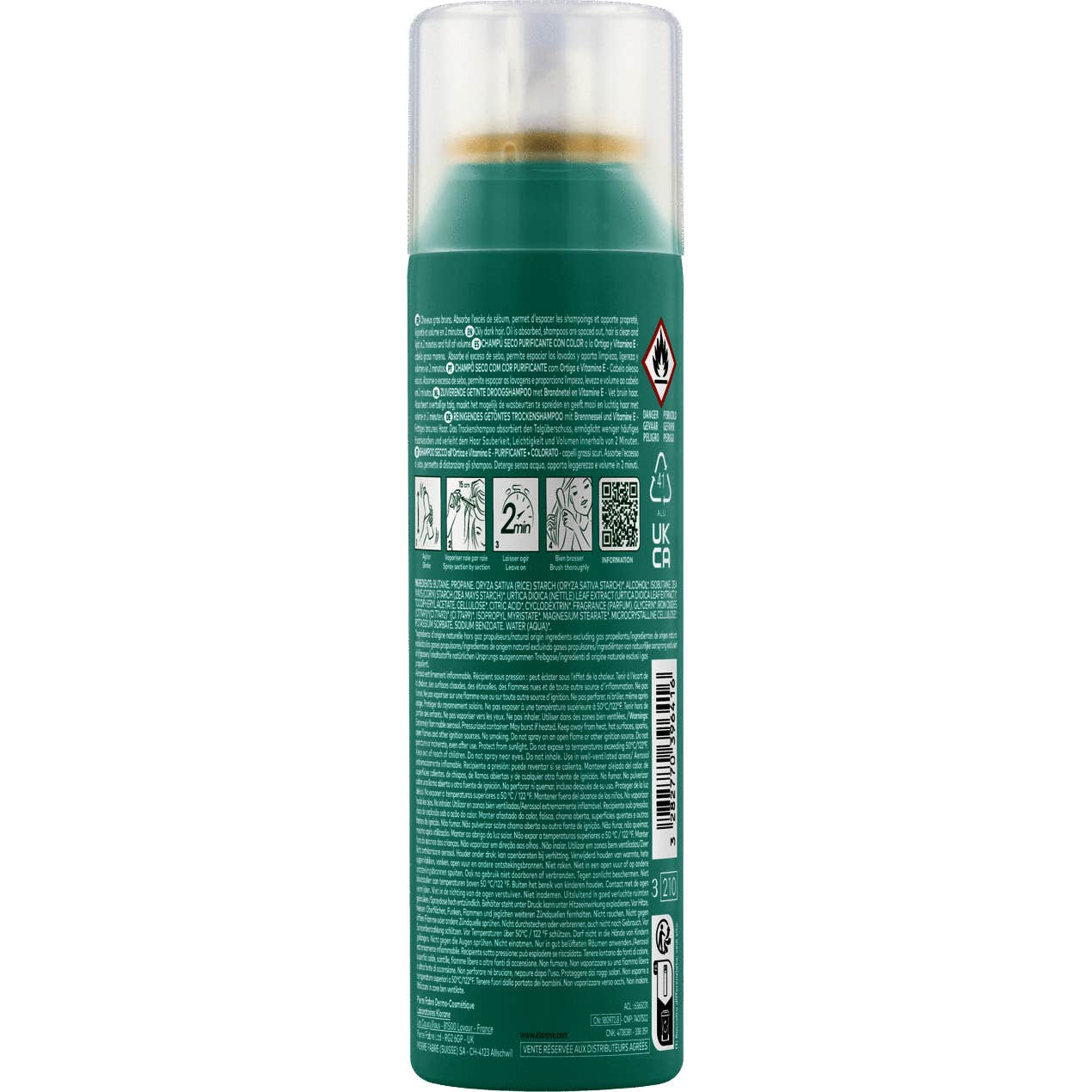 Klorane Shampoing Sec Ortie Vitamine E Cheveux Bruns 150ml