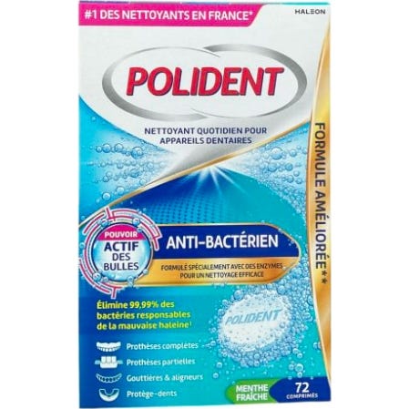 Polident Nettoyant Prothèse Anti-Bactérien Anti-Tartre 72comp