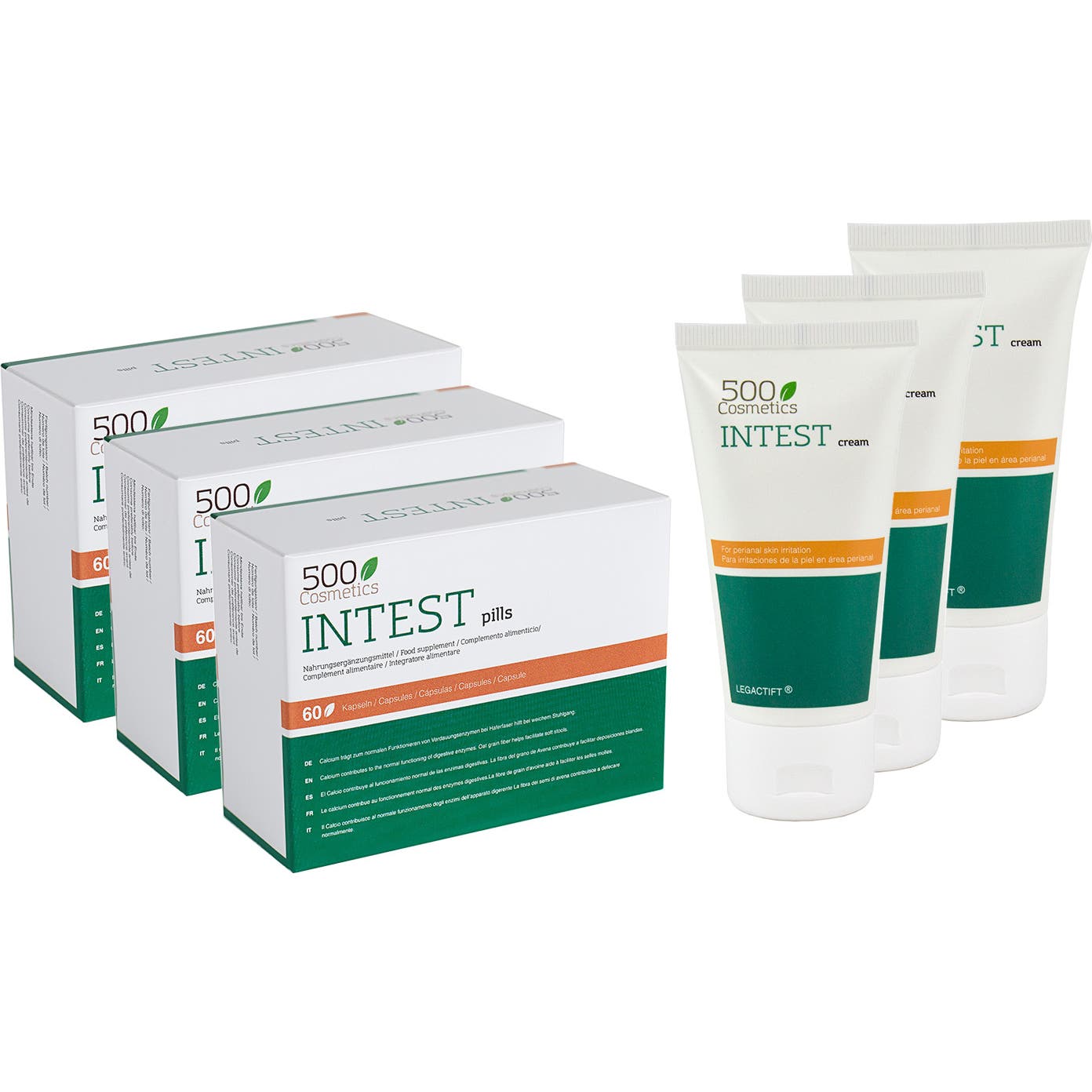 500Cosmetics Packs Intest Hemorroides 3x60caps + Crema 3x100ml