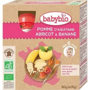 Babybio Mes fruits Gourde Pomme Abricot Banane Bio 6 mois 4x90g