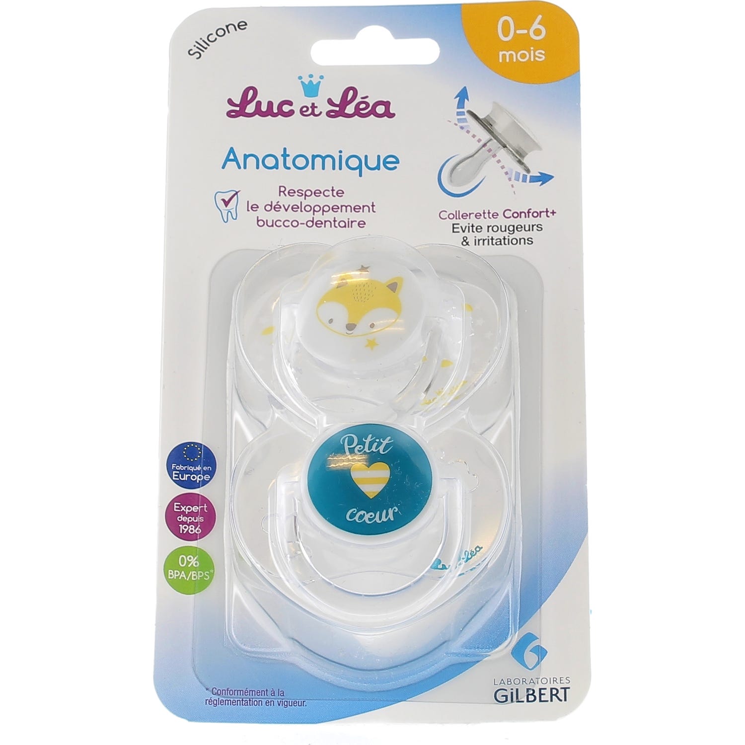 Luc et Lea Sucette Symétrique 0-6m Renard Petit Coeur 2unts