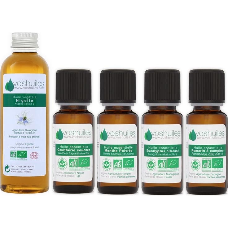 Voshuiles Kit « Sport » 4 Huiles Essentielles Bio Et 1 Huile Végétale Bio