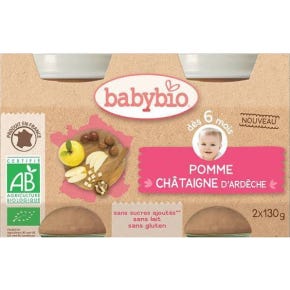 Babybio Petits Pots dès 6 mois Pots Pomme Chataigne 2x130 Grammes