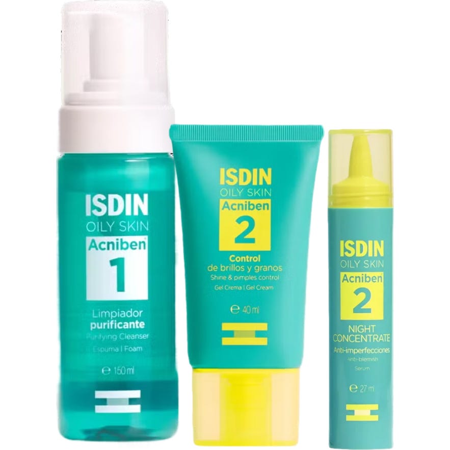 ISDIN Pack Acniben Limpiador Purificante + Control Brillos y Granos + Night Concentrate