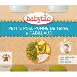 Babybio Petits Pots Menu Légumes & Cabillaud Bio dès 8 mois 200g lot de 2