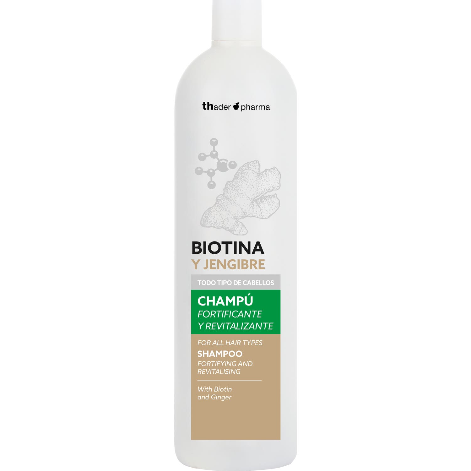 Thader Pharma Shampooing Fortifiant et Revitalisant Biotine et Gingembre 1000 ml