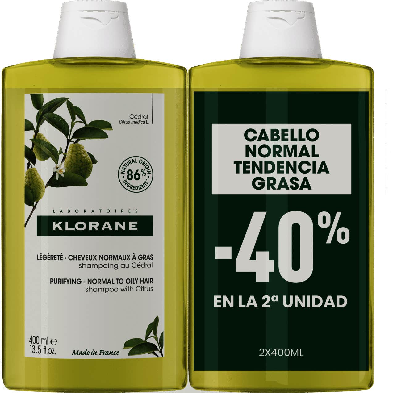 Klorane Shampooing Au Cédrat 2x400ml
