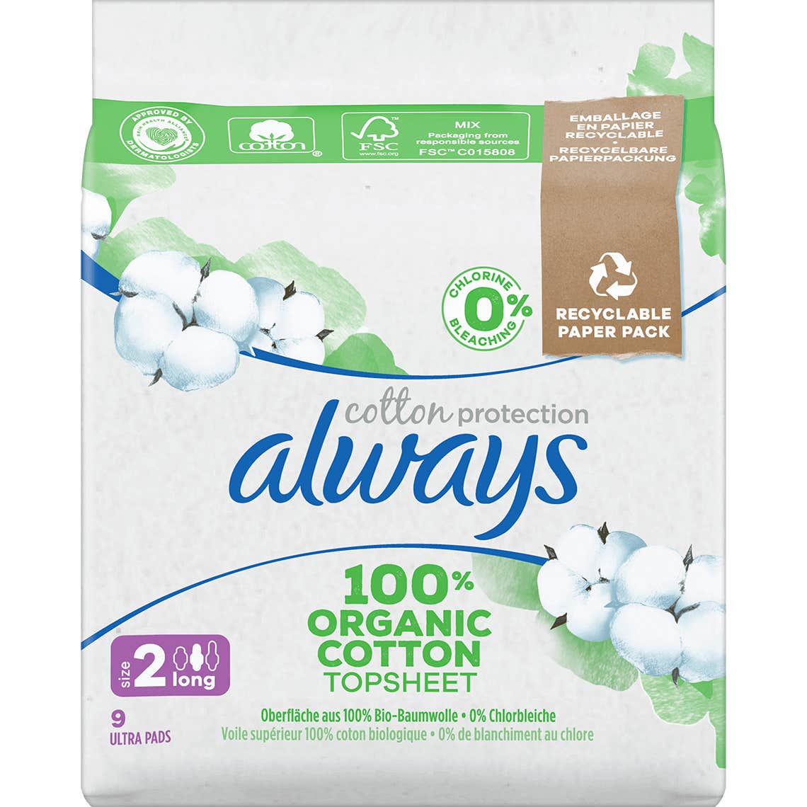 Always Serviettes Hygiéniques avec Ailettes Coton Taille 2 9 Unités