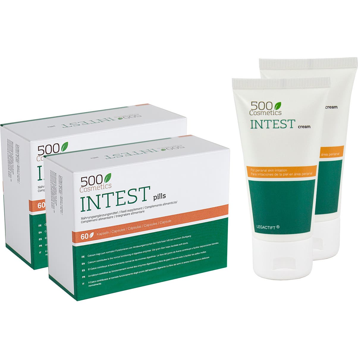 500Cosmetics Packs Intest Hemorroides 2x60Caps + Crema 2x100ml