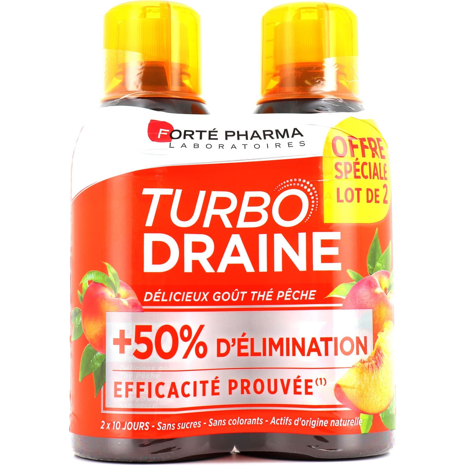 Forté Pharma Turbodraine Thé Vert Pêche 500ml lot de 2