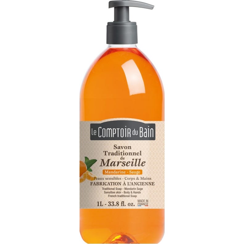 Le Comptoir du Bain Savon Marseille Mandarine et Sauge 1000ml