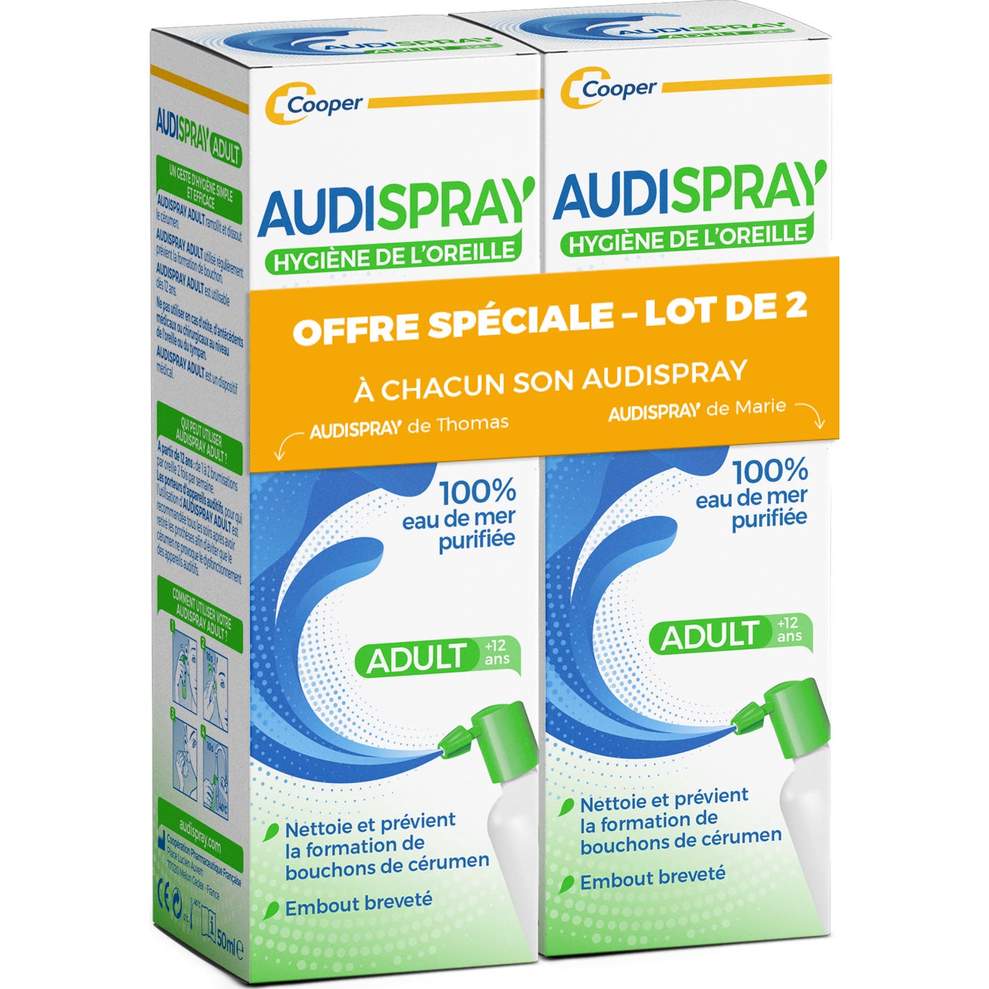 Audispray Adulte Spray Hygiène De L'Oreille 2x50ml