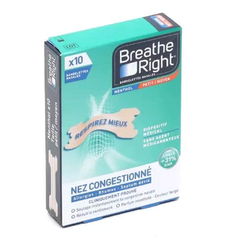 Breathe Right Bandes Nasales Mentholées 10 unités