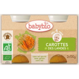 Babybio Petits Pots Carotte des Landes Bio dès 4 mois 2x130g