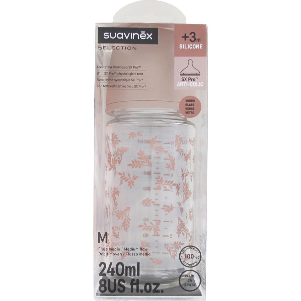 Suavinex Selection Biberon Verre Poetry SX Pro Débit M 240 ml