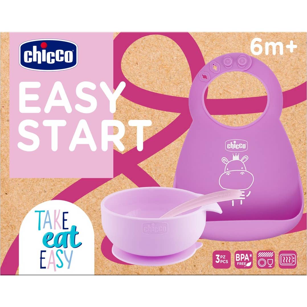 Chicco Easy Start Set Vaisselle Silicone Rose 6M+