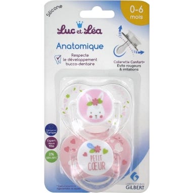 Luc et Léa Sucettes Anatomiques Silicone 0-6 Mois 2 Unités