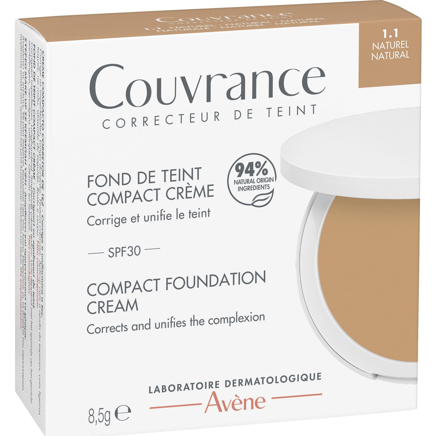 Avène Couvrance Fond De Teint Compact Crème SPF30 1.1 Naturel 8,5g