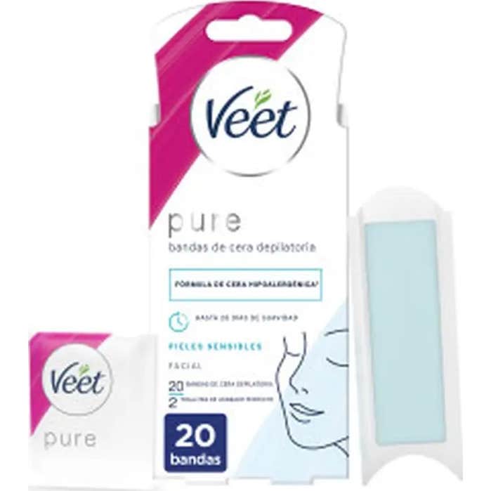 Veet Pure Bandas de Cera Depilatoria Facial Piel Sensible 20uds