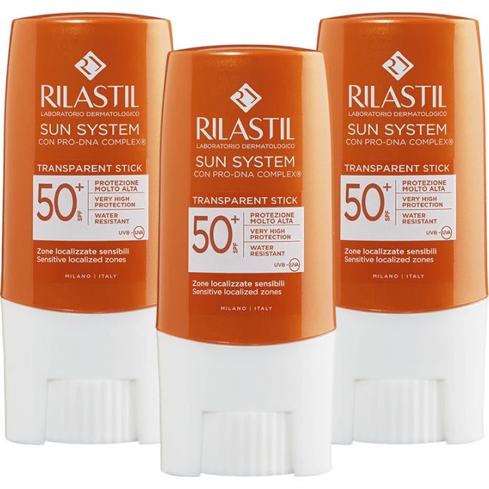 Rilastil Sun System Stick Solaire Transparent Zones Sensibles SPF50+ 3x8,5 g