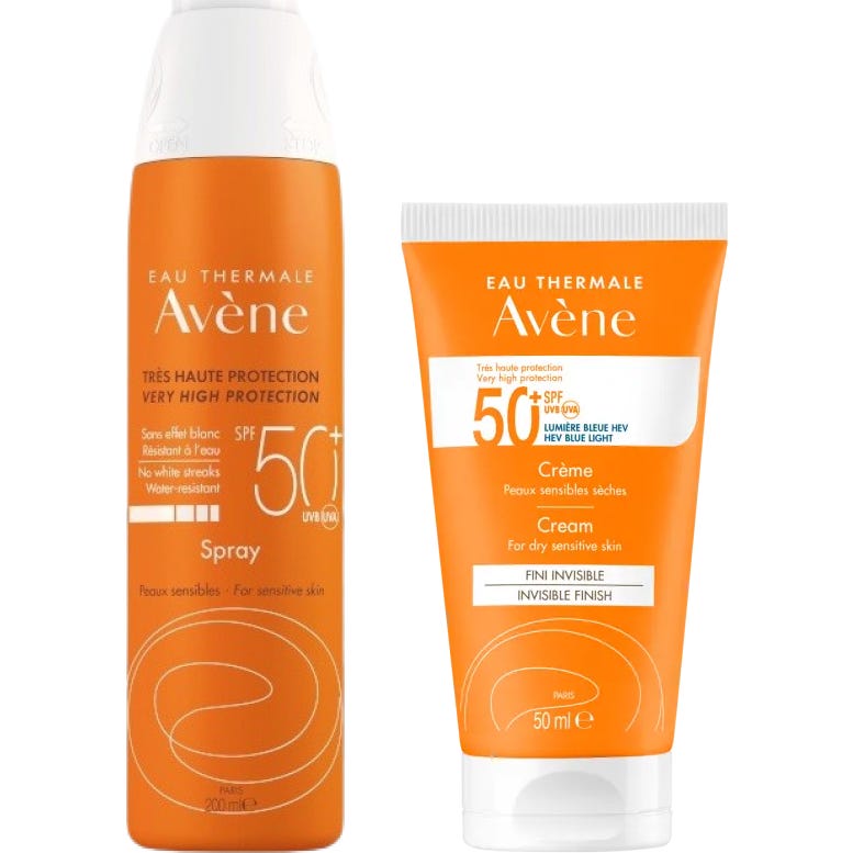Avène Pack Spray Solaire SPF50+ Peaux Sensibles 200ml + Crème Peaux Sèches SPF50+ 50ml