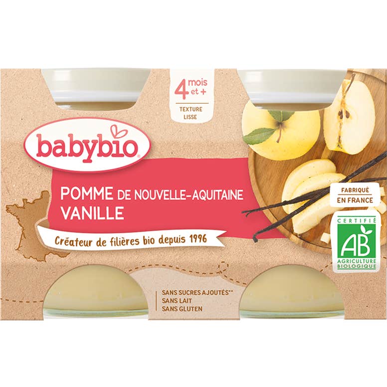 Babybio Petits Pots Pomme Vanille dès 4 mois 2x130g