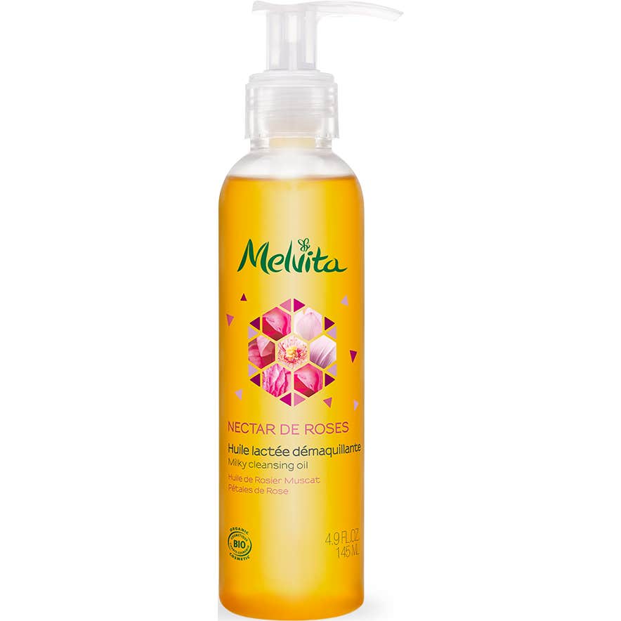 MELVITA  Nectar de Rose Huile Lact&eacute;e d&eacute;maquillante &agrave; la Rose Bio