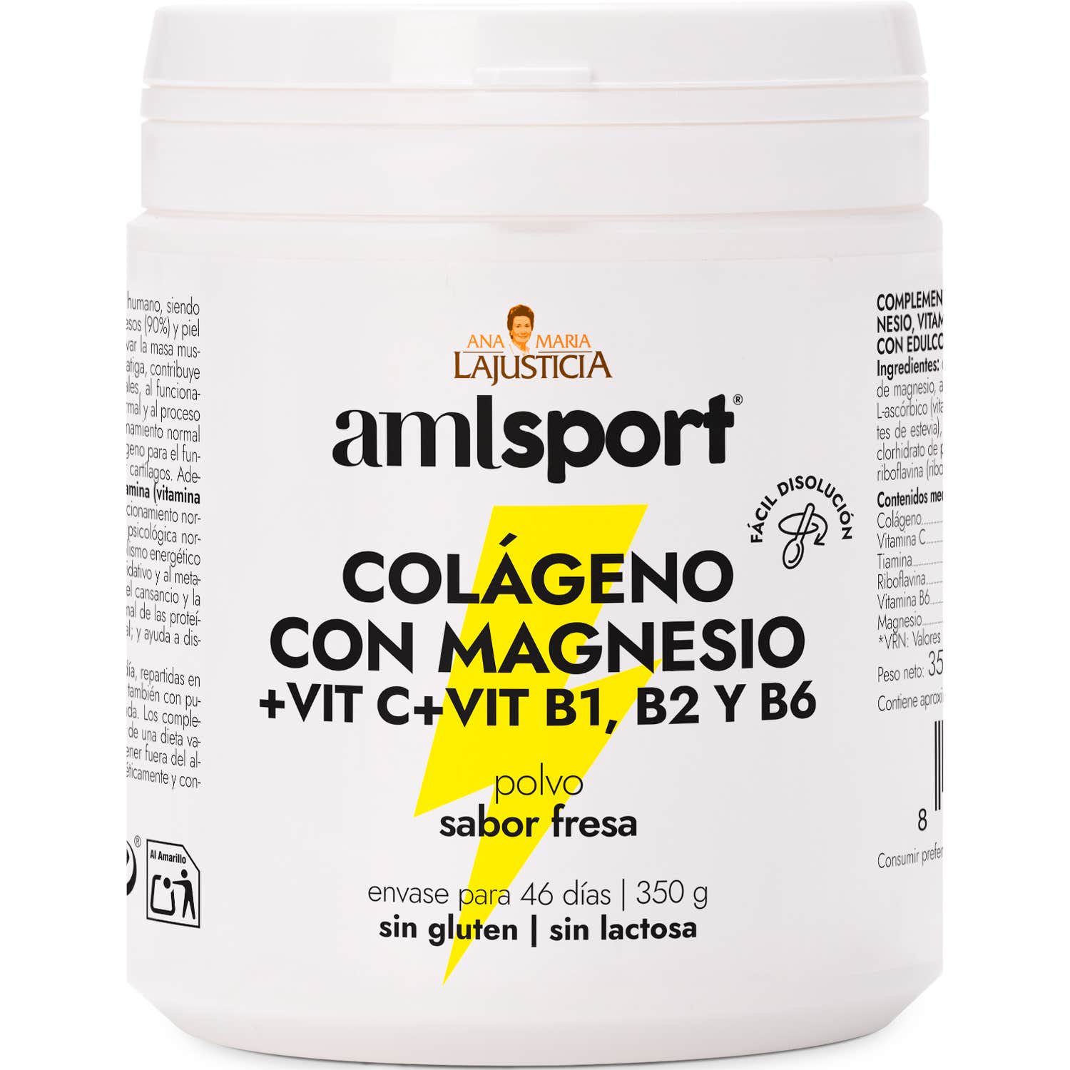 Amlsport ColÃ¡Geno Com MagnÃ©Sio + Vit C + Vit B1 - B2 E B6 350 Gr Gosto Morango-image