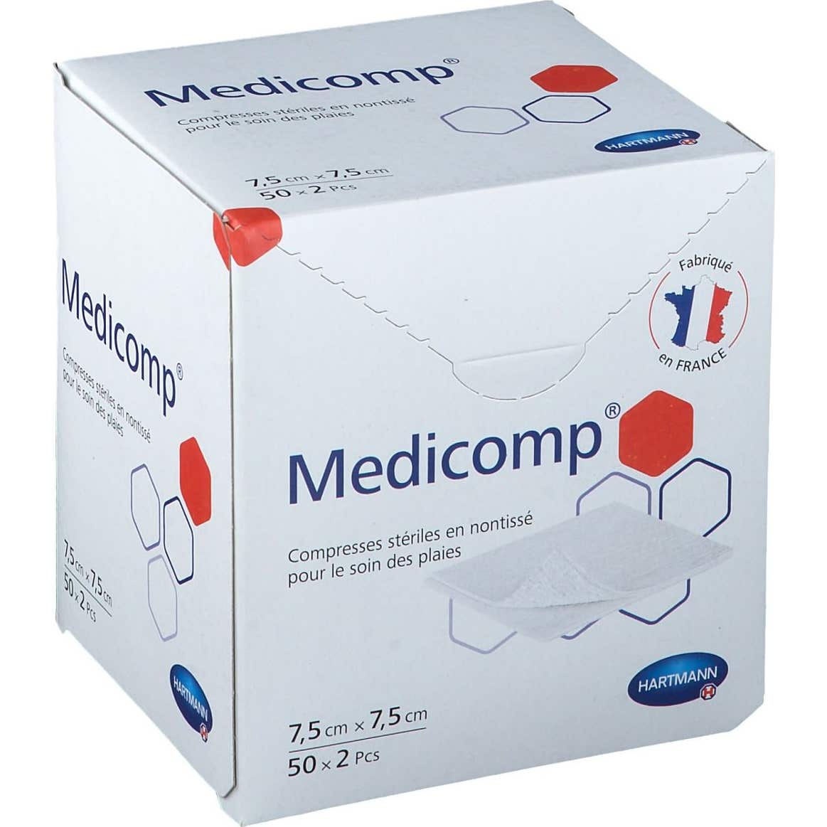 Hartmann Medicomp Compresses Non Tissé Stériles 7,5 x 7,5 cm Boite de 50 sachets