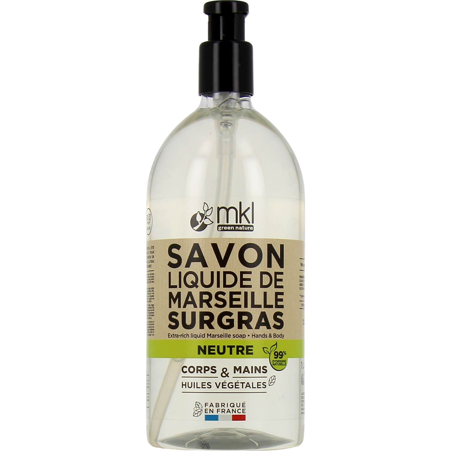 Mkl Savon Liquide de Marseille Neutre Surgras Sans Parfum 1l
