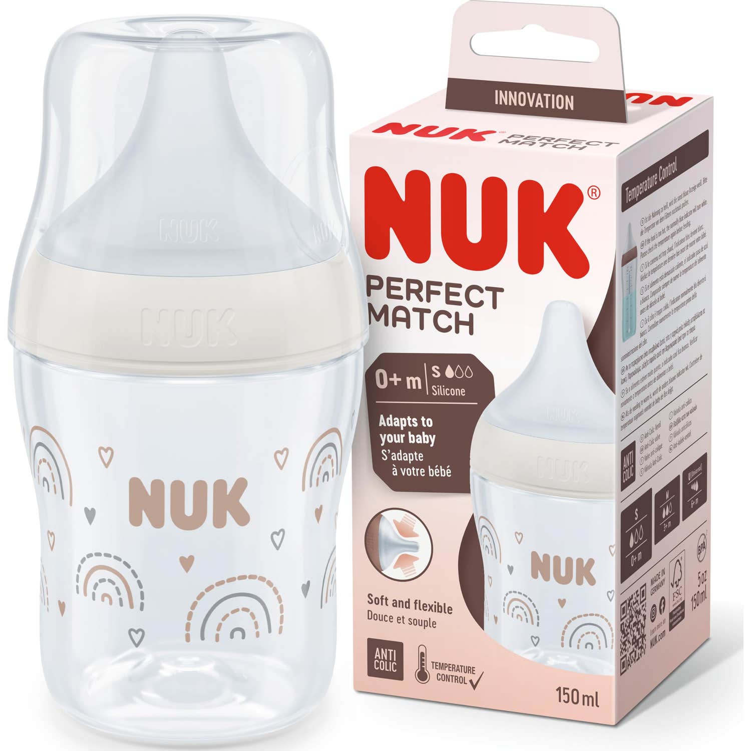 Nuk Perfect Match Biberon Silicone Pp 0M+ Rainbow 150ml 1ut