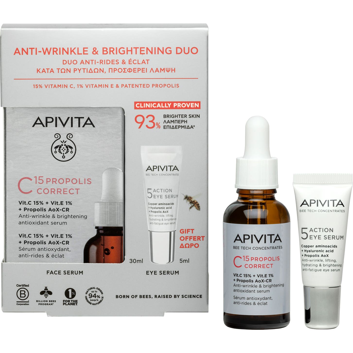 Apivita Sérum Correcteur C15 Propolis 30 ml + Sérum Contour des Yeux 5 Actions 5 ml