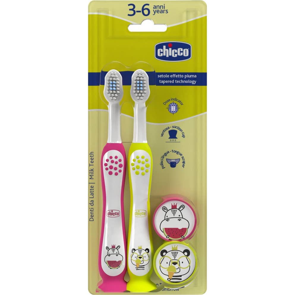 Chicco Brosse Dents Rose Jaune 3-6 Ans 2uts
