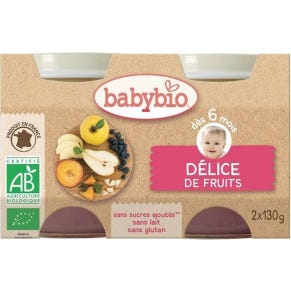 Babybio Petits Pots Délice de Fruits Bio dès 4 mois 2x130g
