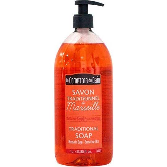 Le Comptoir Du Bain Savon Traditionnel De Marseille Mandarine Sauge 1L