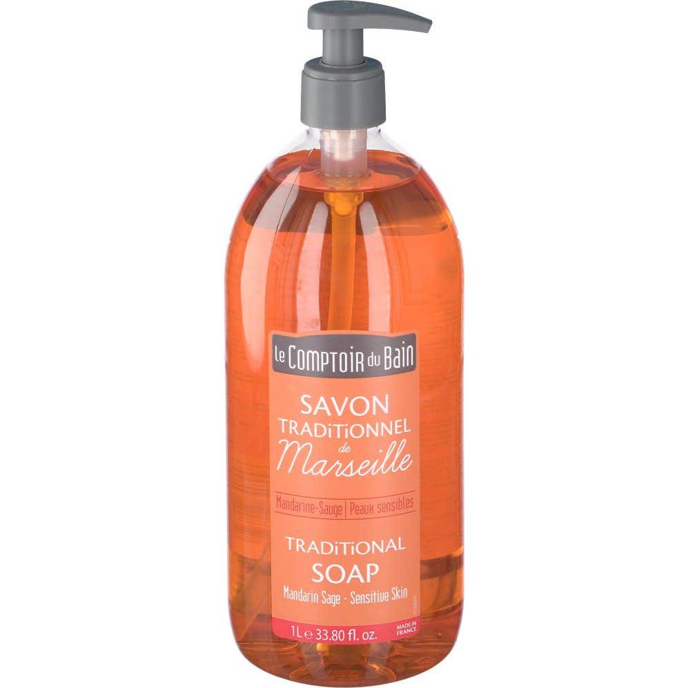 Le Comptoir Du Bain Savon Traditionnel De Marseille Mandarine Sauge 1L