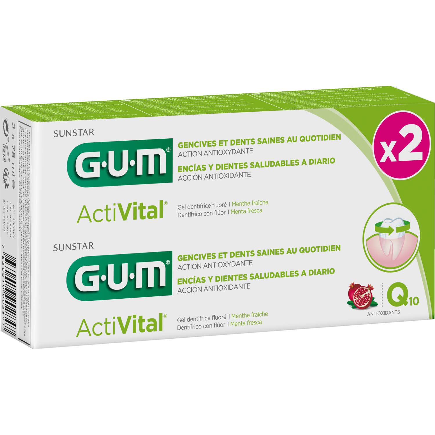 Gum ActiVital Gel Dentifrice Fluoré 2x75ml