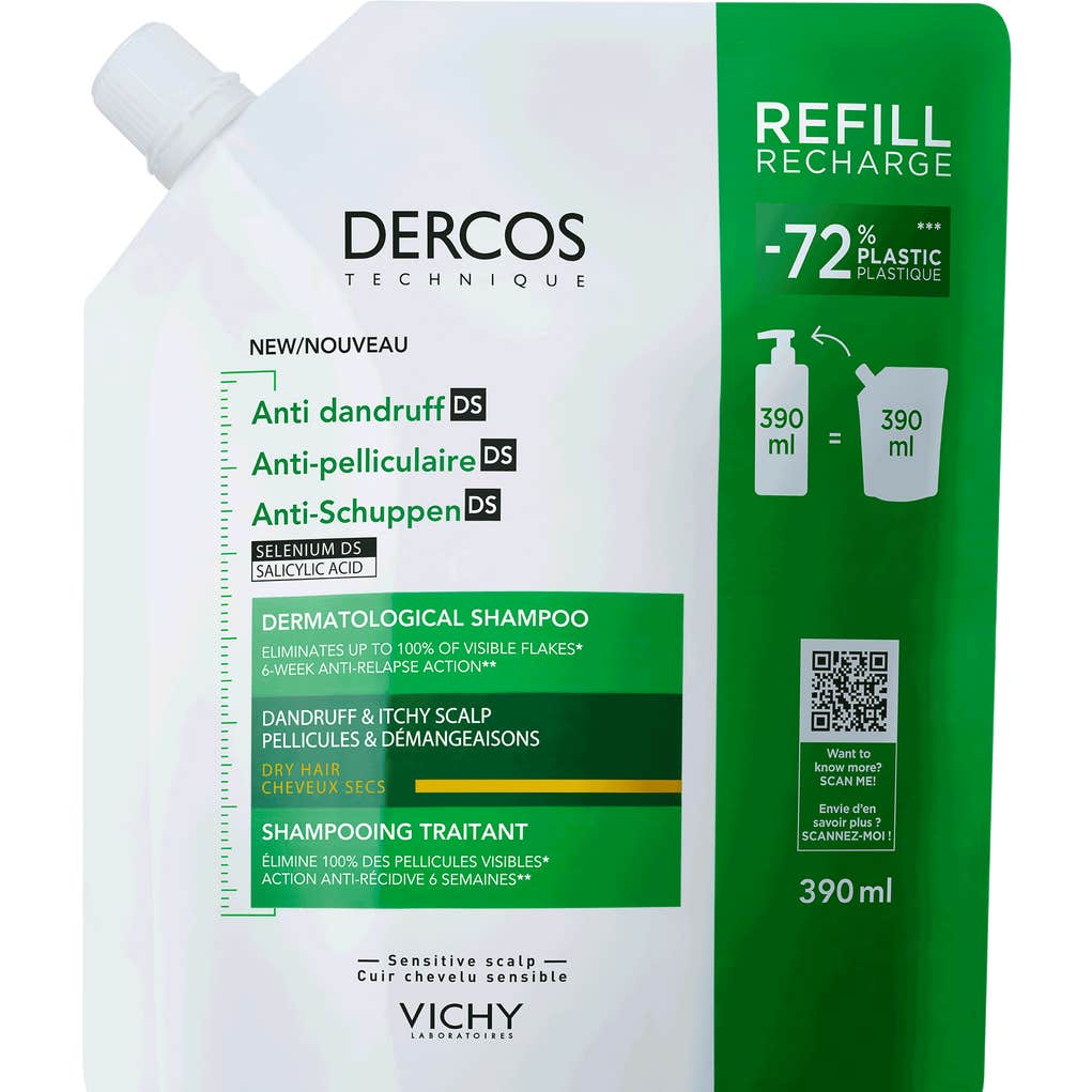 Vichy Dercos Technique Shampooing Antipelliculaire DS Cheveux Secs Eco-recharge 390ml
