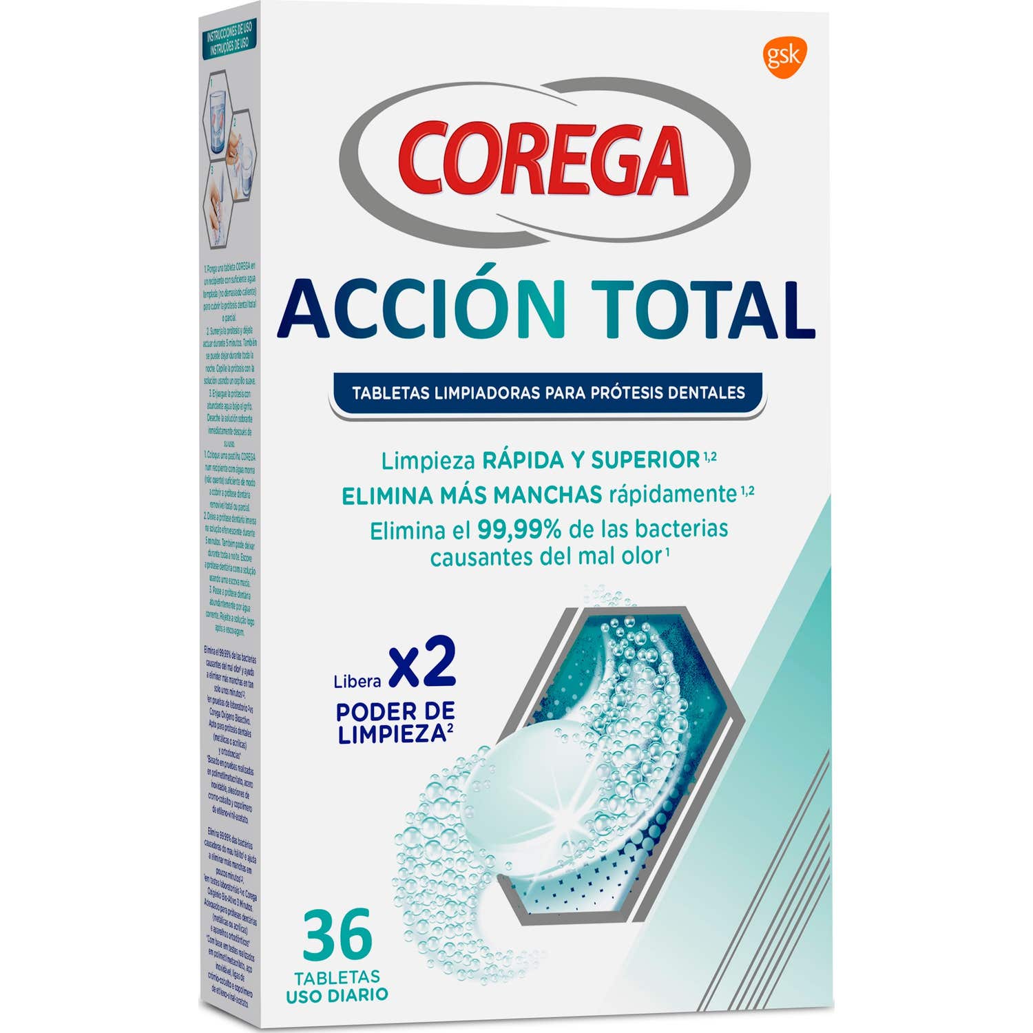 Corega Action Total Nettoyant Prothèse Dentaire 36caps
